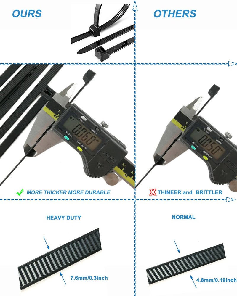 HS 10 Inch UV Resistant Wide Zip Ties (100 Pack) Plastic Cable Ties Heavy Duty Black Outdoor Zip Ties 10 Inch x 0.3 Inch,120 LBS Strength - Image 2